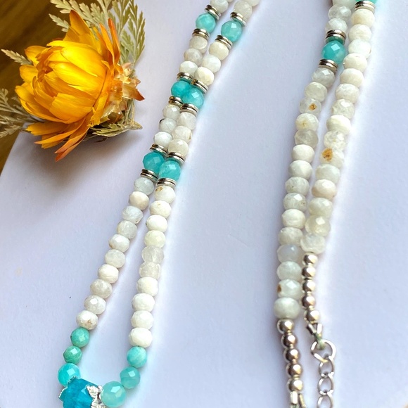 Moonstone + Amazonite + Blue Apatite Gemstone Necklace - Picture 1 of 10